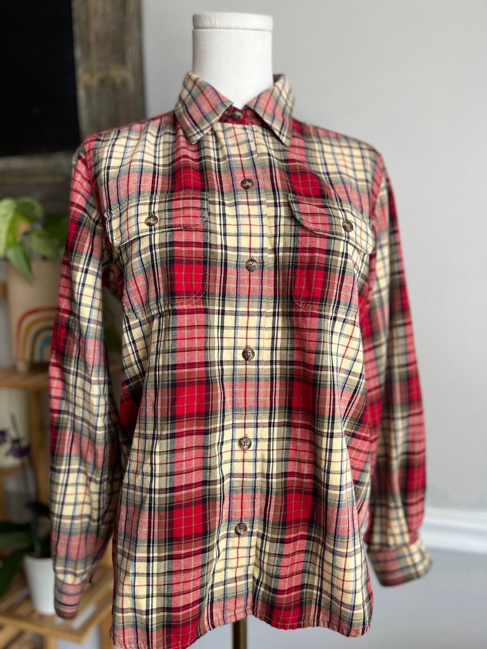 Vintage Y2K Red Plaid Button Down Blouse Heritage Size Small